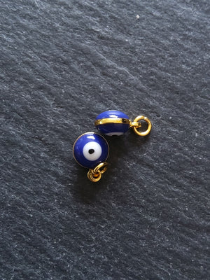 2 or 10 Evil Eye Charms Genuine 18K Gold Plated Brass with Blue & White Enamel 9.5x6.5x4.5mm