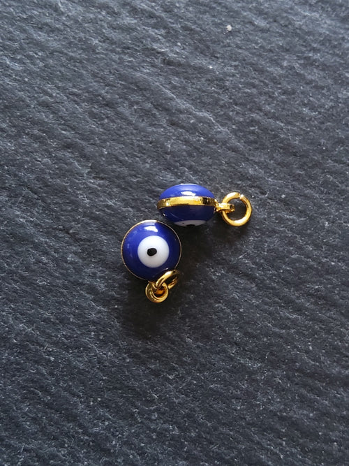 2 or 10 Evil Eye Charms Genuine 18K Gold Plated Brass with Blue & White Enamel 9.5x6.5x4.5mm
