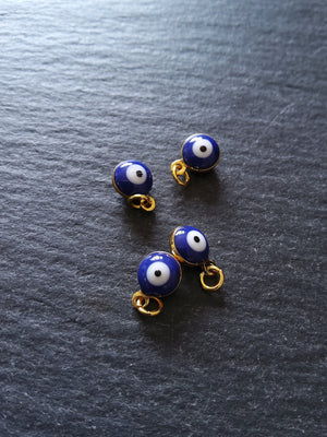 2 or 10 Evil Eye Charms Genuine 18K Gold Plated Brass with Blue & White Enamel 9.5x6.5x4.5mm