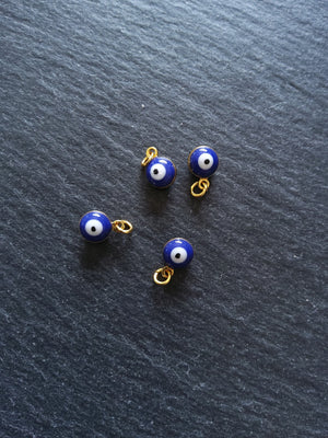 2 or 10 Evil Eye Charms Genuine 18K Gold Plated Brass with Blue & White Enamel 9.5x6.5x4.5mm