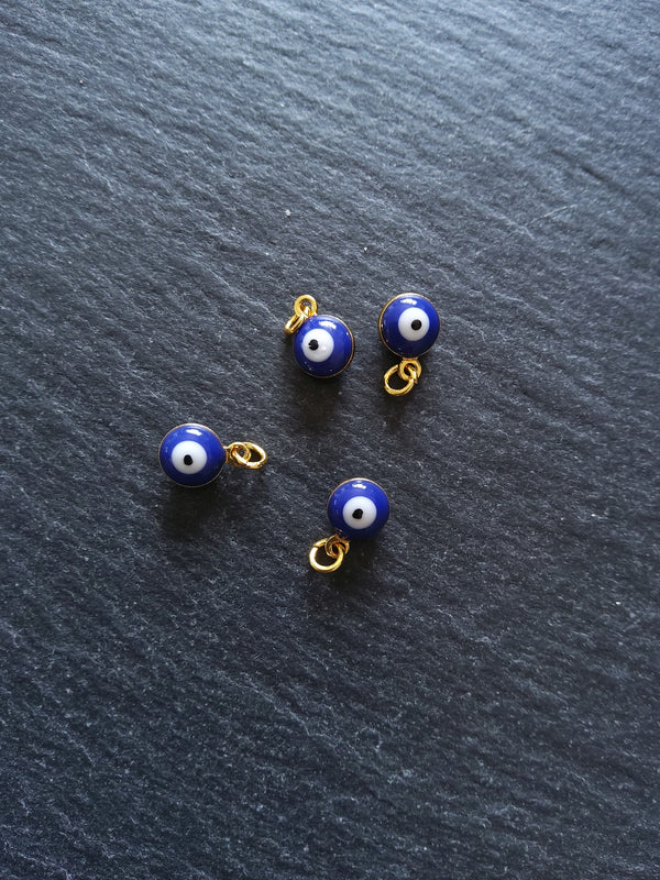 2 or 10 Evil Eye Charms Genuine 18K Gold Plated Brass with Blue & White Enamel 9.5x6.5x4.5mm