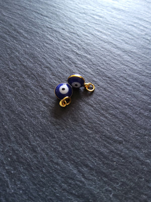 2 or 10 Evil Eye Charms Genuine 18K Gold Plated Brass with Blue & White Enamel 9.5x6.5x4.5mm