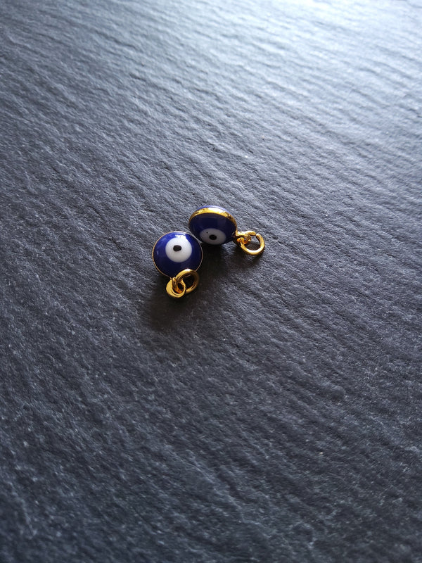 2 or 10 Evil Eye Charms Genuine 18K Gold Plated Brass with Blue & White Enamel 9.5x6.5x4.5mm