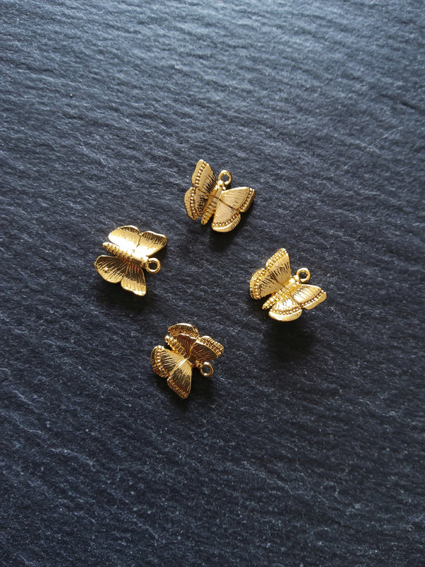 1 or 5 Beautiful Butterfly Charms Real 18K Gold Plated Brass 10x11mm Nickel FREE