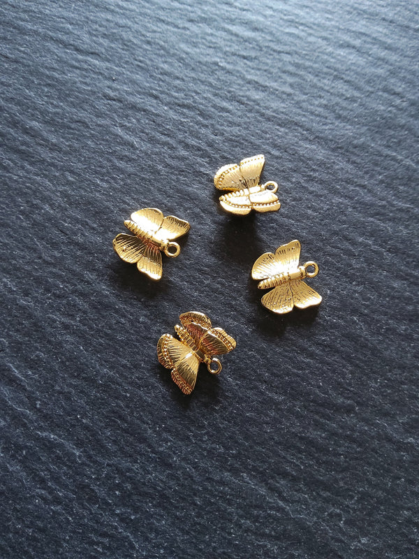 1 or 5 Beautiful Butterfly Charms Real 18K Gold Plated Brass 10x11mm Nickel FREE