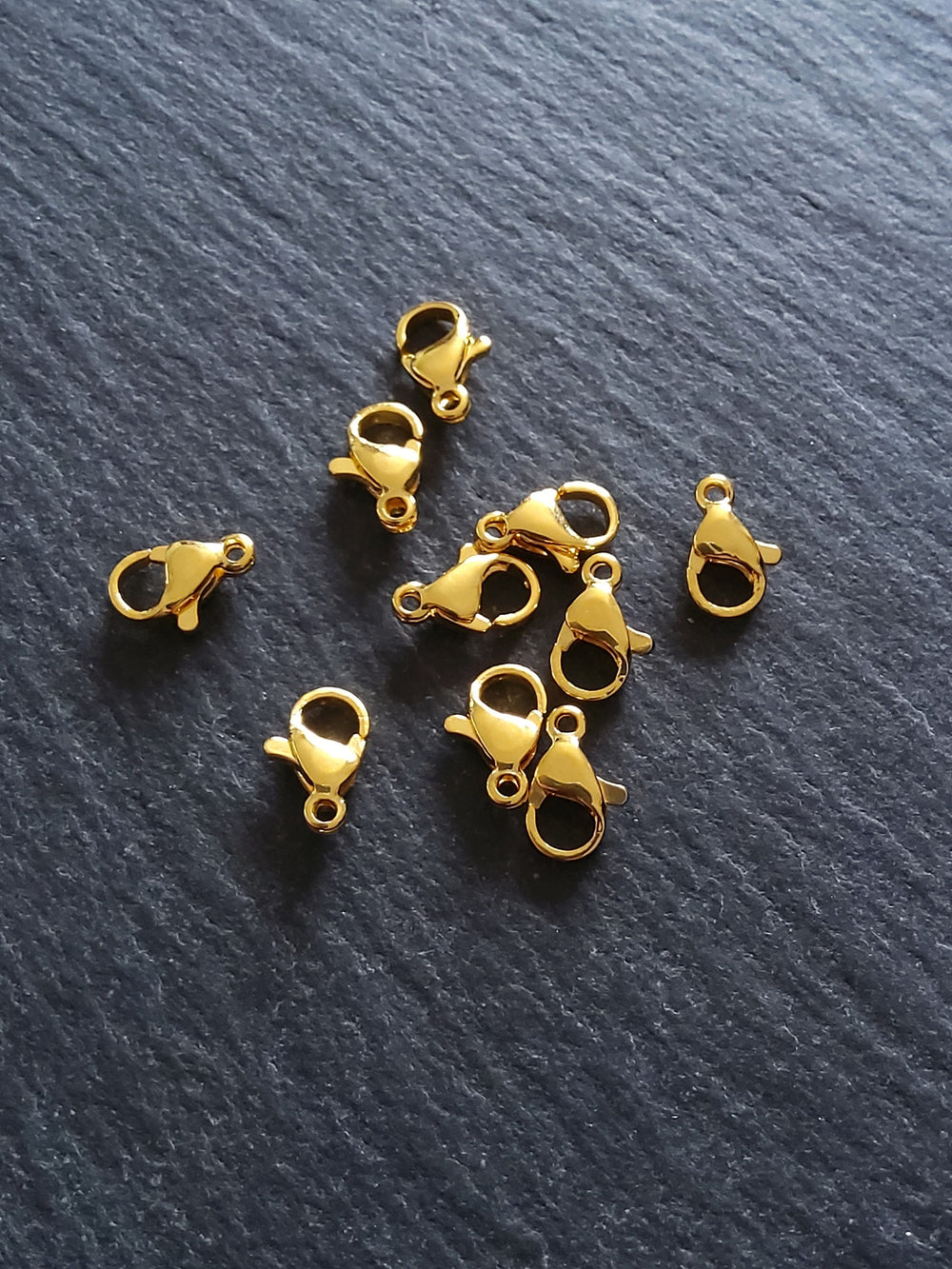 6 or 30 Stainless Steel 9mm Lobster Clasps Genuine 24K Gold Plated 9x5x2.5mm Hole: 1mm