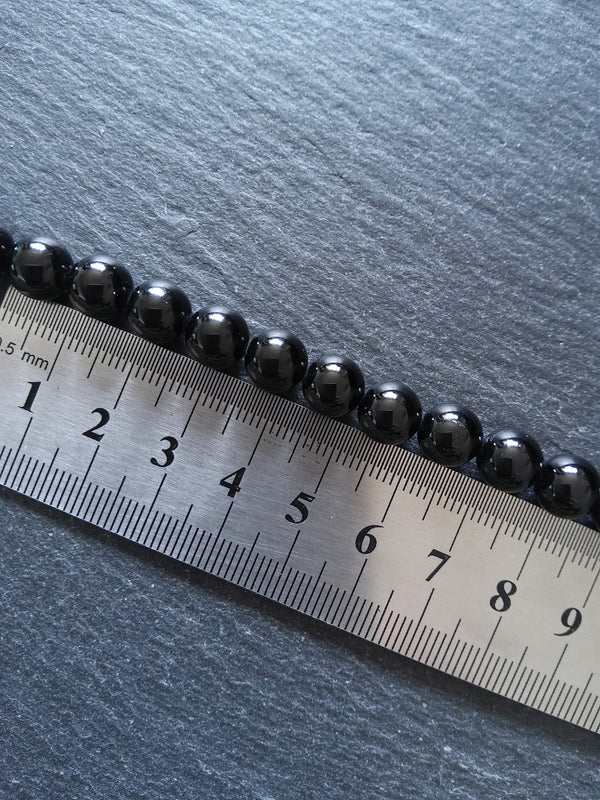 8.3mm Black Grade A Tourmaline Natural Polished Gemstone Round Beads Full 15.5 inch Strand