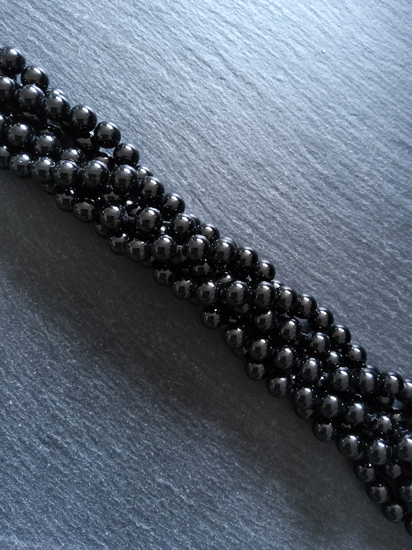 8.3mm Black Grade A Tourmaline Natural Polished Gemstone Round Beads Full 15.5 inch Strand