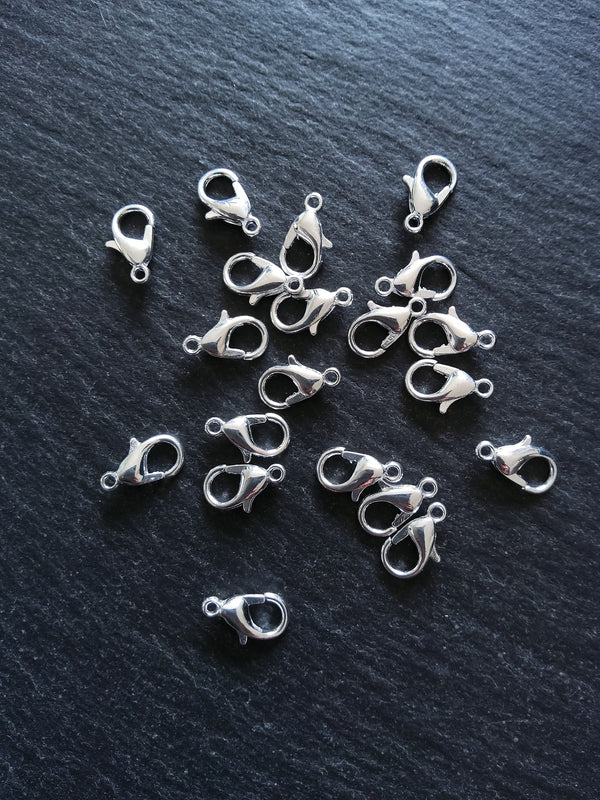 20 or 100 Silver Plated 12mm Lobster Clasps Nickel FREE 12x7mm