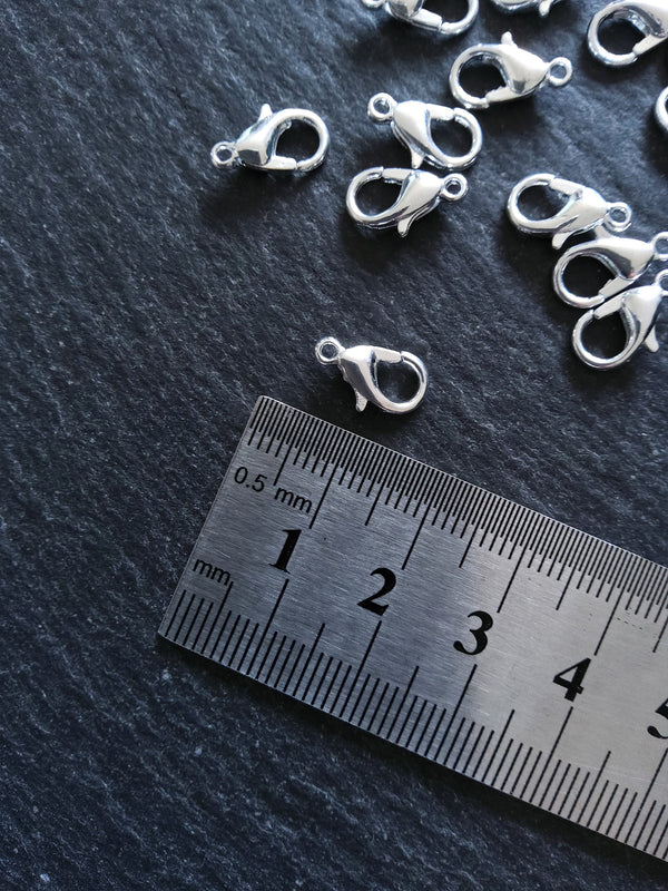 20 or 100 Silver Plated 12mm Lobster Clasps Nickel FREE 12x7mm