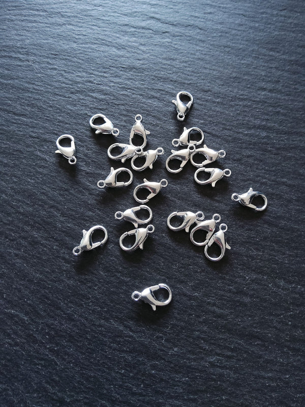 20 or 100 Silver Plated 12mm Lobster Clasps Nickel FREE 12x7mm