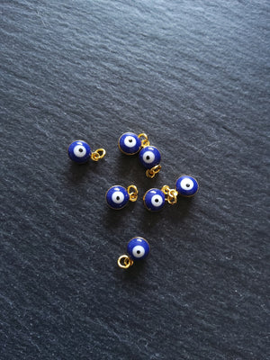 2 or 10 Evil Eye Charms Genuine 18K Gold Plated Brass with Blue & White Enamel 9.5x6.5x4.5mm