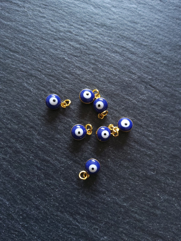 2 or 10 Evil Eye Charms Genuine 18K Gold Plated Brass with Blue & White Enamel 9.5x6.5x4.5mm