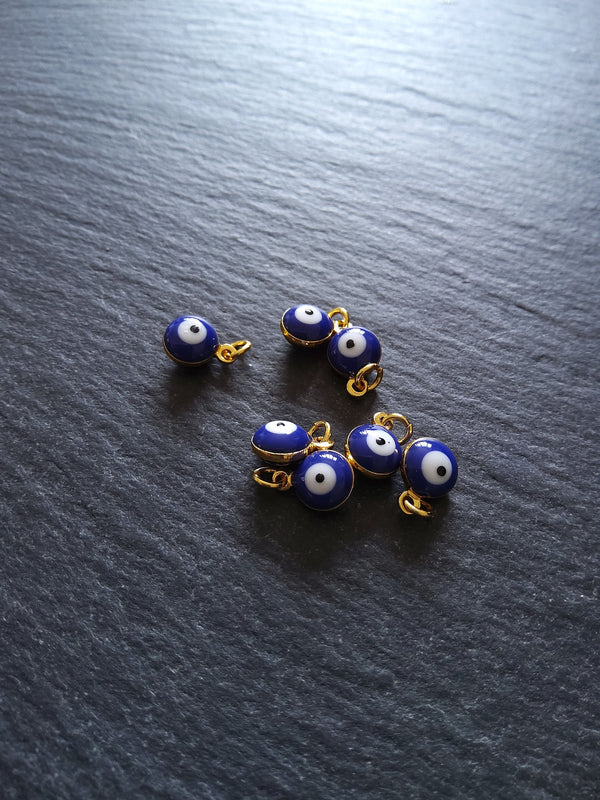 2 or 10 Evil Eye Charms Genuine 18K Gold Plated Brass with Blue & White Enamel 9.5x6.5x4.5mm