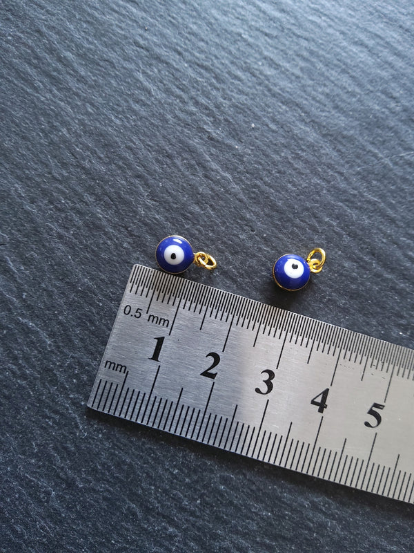2 or 10 Evil Eye Charms Genuine 18K Gold Plated Brass with Blue & White Enamel 9.5x6.5x4.5mm