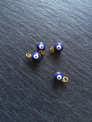 2 or 10 Evil Eye Charms Genuine 18K Gold Plated Brass with Blue & White Enamel 9.5x6.5x4.5mm