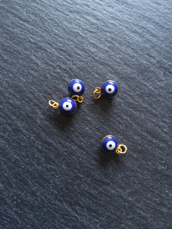 2 or 10 Evil Eye Charms Genuine 18K Gold Plated Brass with Blue & White Enamel 9.5x6.5x4.5mm