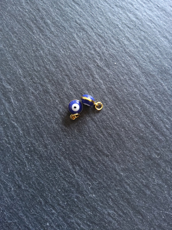 2 or 10 Evil Eye Charms Genuine 18K Gold Plated Brass with Blue & White Enamel 9.5x6.5x4.5mm