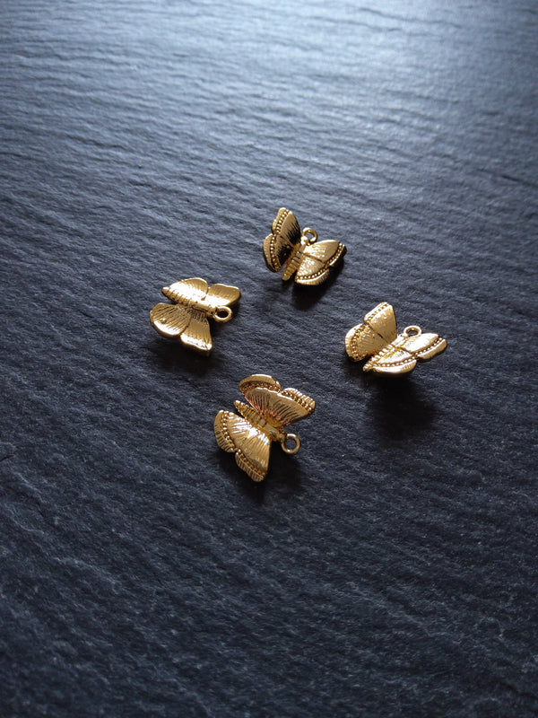 1 or 5 Beautiful Butterfly Charms Real 18K Gold Plated Brass 10x11mm Nickel FREE