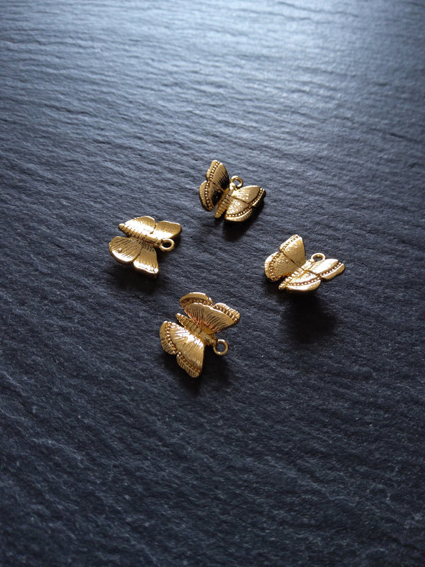 1 or 5 Beautiful Butterfly Charms Real 18K Gold Plated Brass 10x11mm Nickel FREE