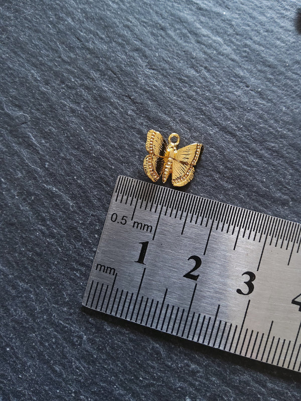 1 or 5 Beautiful Butterfly Charms Real 18K Gold Plated Brass 10x11mm Nickel FREE