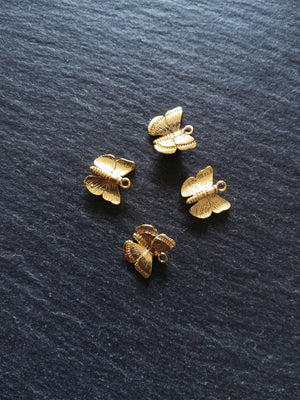 1 or 5 Beautiful Butterfly Charms Real 18K Gold Plated Brass 10x11mm Nickel FREE