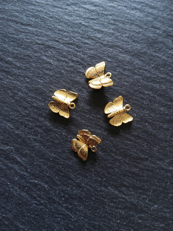 1 or 5 Beautiful Butterfly Charms Real 18K Gold Plated Brass 10x11mm Nickel FREE