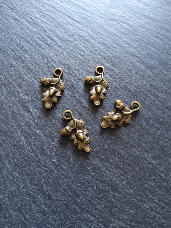 Small Acorn Oak Leaf Charms Antique Bronze Tone 22x12mm