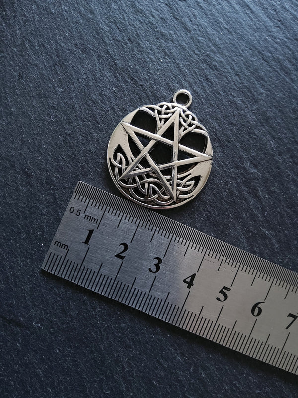 1 or 5 Celtic Crescent Moon & Star Pendant Silver Tone Alloy 35x30mm