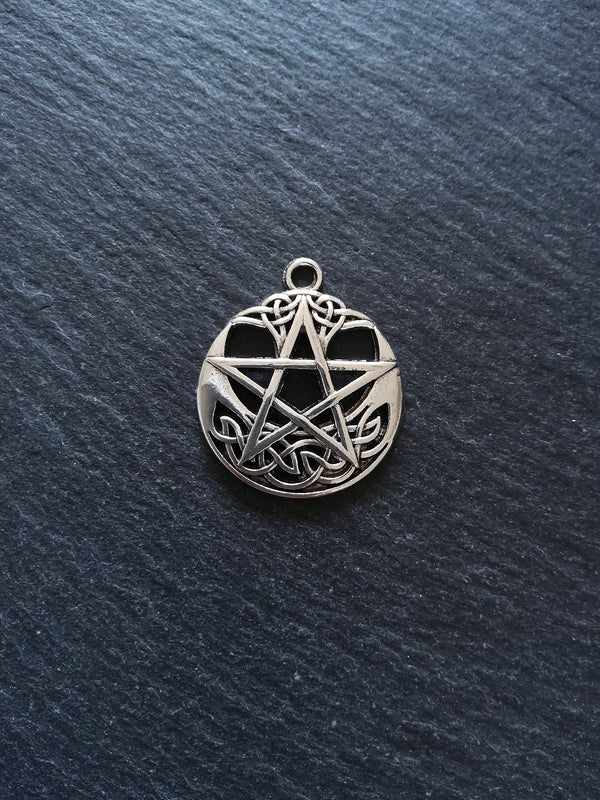 1 or 5 Celtic Crescent Moon & Star Pendant Silver Tone Alloy 35x30mm