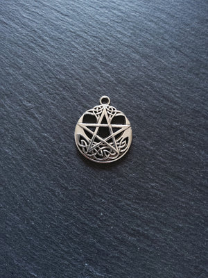 1 or 5 Celtic Crescent Moon & Star Pendant Silver Tone Alloy 35x30mm