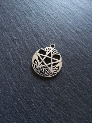 1 or 5 Celtic Crescent Moon & Star Pendant Silver Tone Alloy 35x30mm
