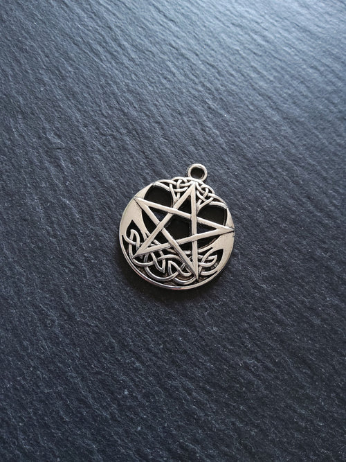 1 or 5 Celtic Crescent Moon & Star Pendant Silver Tone Alloy 35x30mm