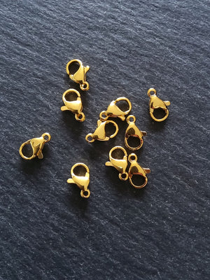 6 or 30 Stainless Steel 9mm Lobster Clasps Genuine 24K Gold Plated 9x5x2.5mm Hole: 1mm