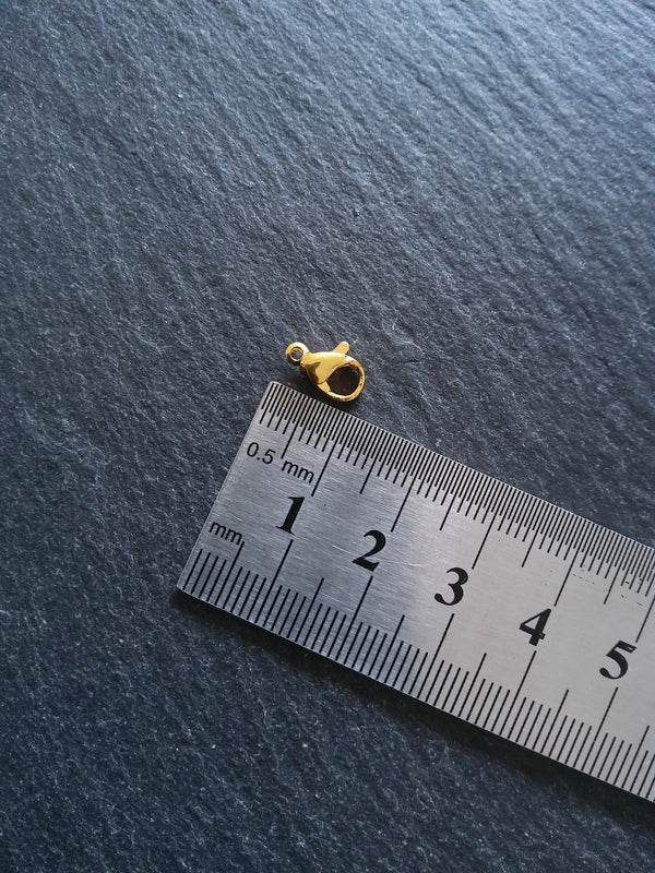 6 or 30 Stainless Steel 9mm Lobster Clasps Genuine 24K Gold Plated 9x5x2.5mm Hole: 1mm