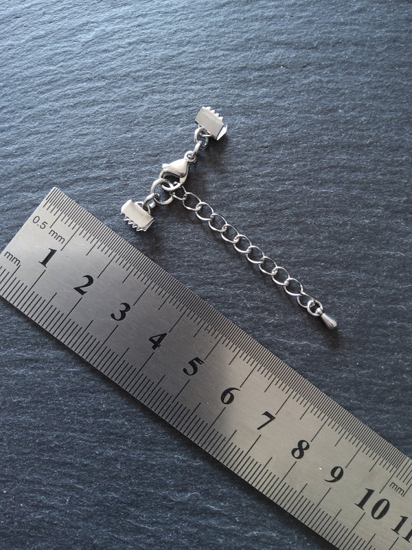 4 or 20 Stainless Steel Crimp End Sets for 6mm (1/4") Wide Leather with Extender Chain for Chokers & Bracelets