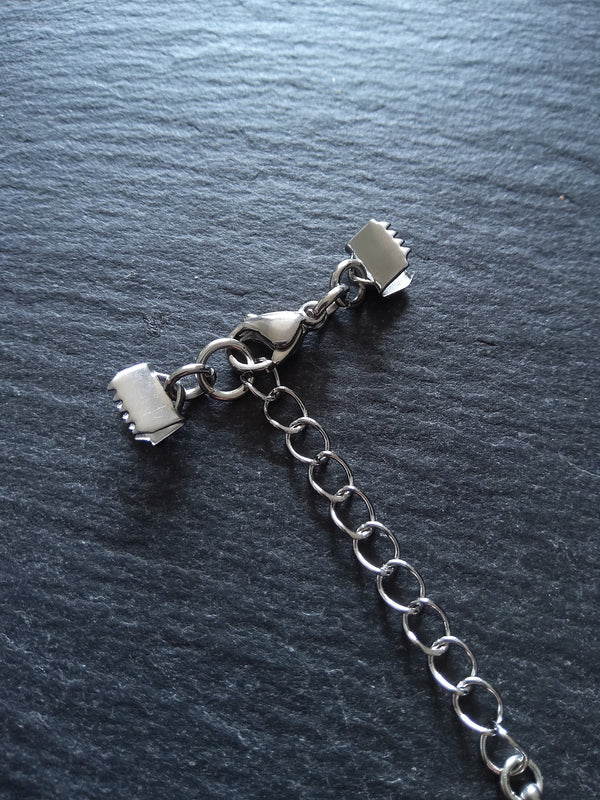 4 or 20 Stainless Steel Crimp End Sets for 6mm (1/4") Wide Leather with Extender Chain for Chokers & Bracelets