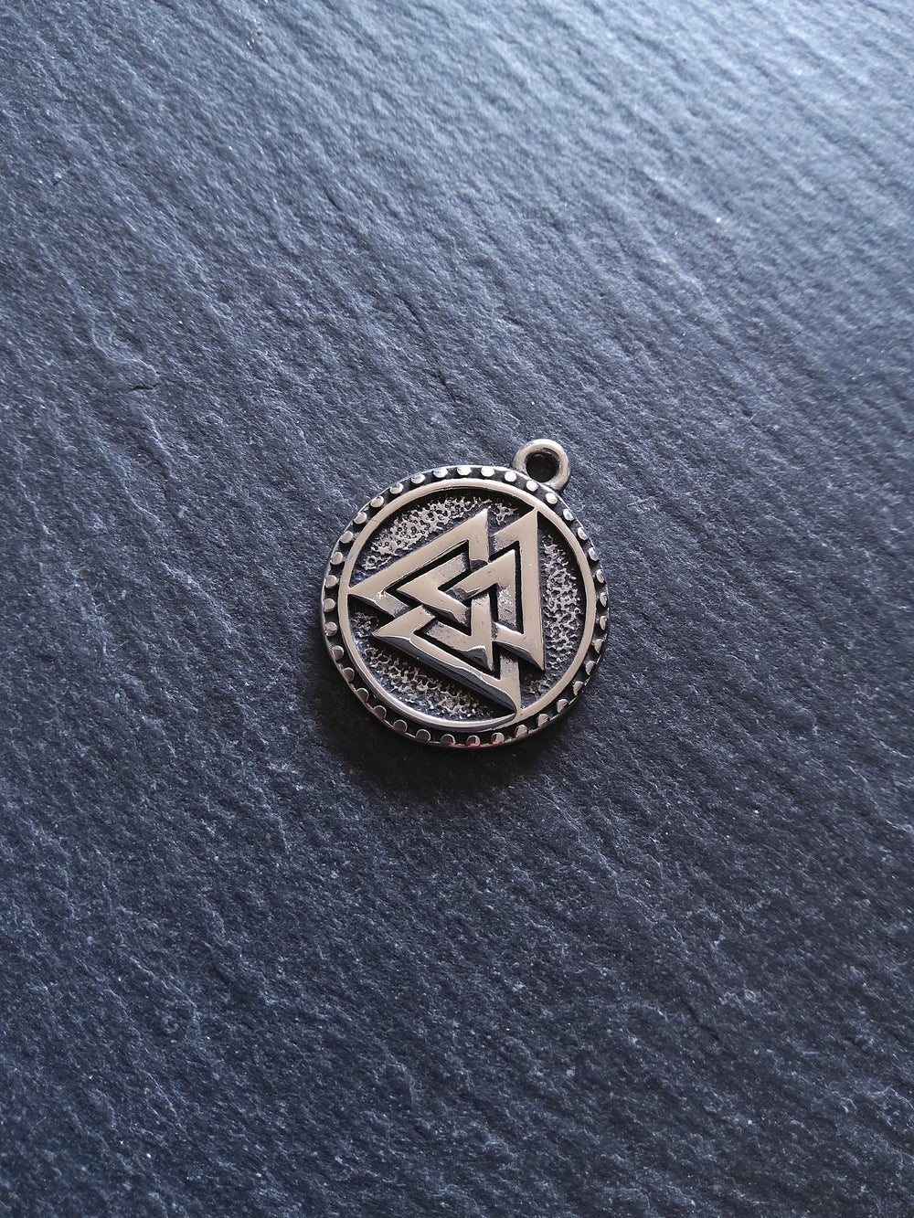 Round Norse Valknut Symbol Charm Odin's Knot Stainless Steel 25x21x3mm