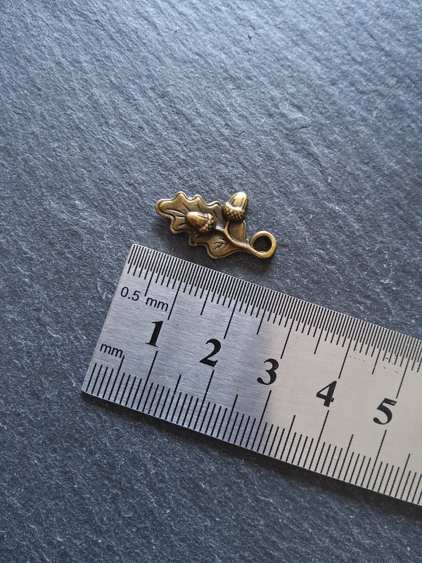 Small Acorn Oak Leaf Charms Antique Bronze Tone 22x12mm