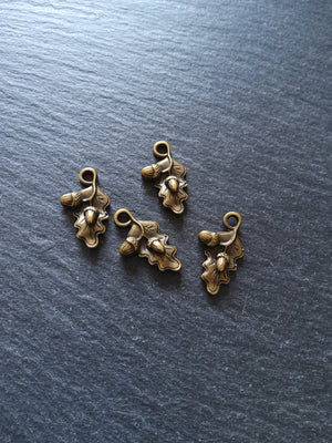 Small Acorn Oak Leaf Charms Antique Bronze Tone 22x12mm