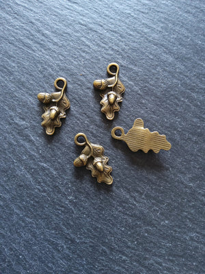 Small Acorn Oak Leaf Charms Antique Bronze Tone 22x12mm