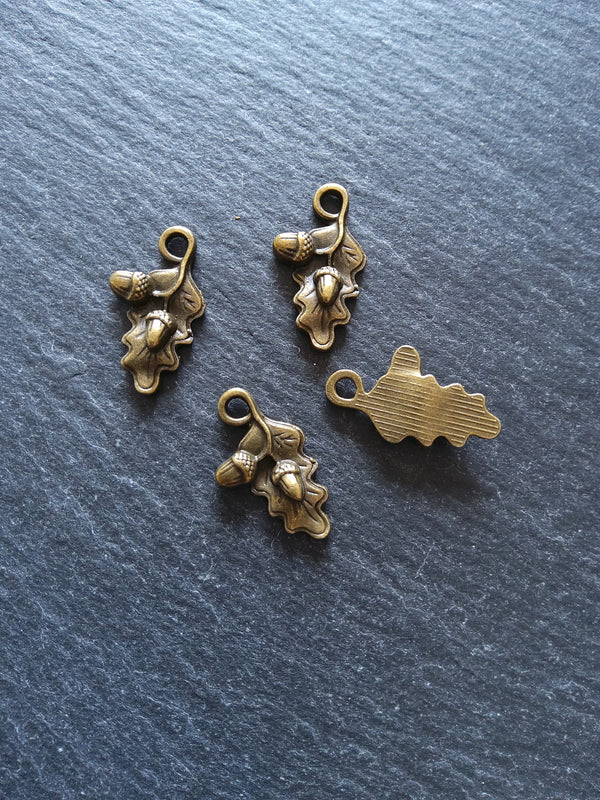 Small Acorn Oak Leaf Charms Antique Bronze Tone 22x12mm
