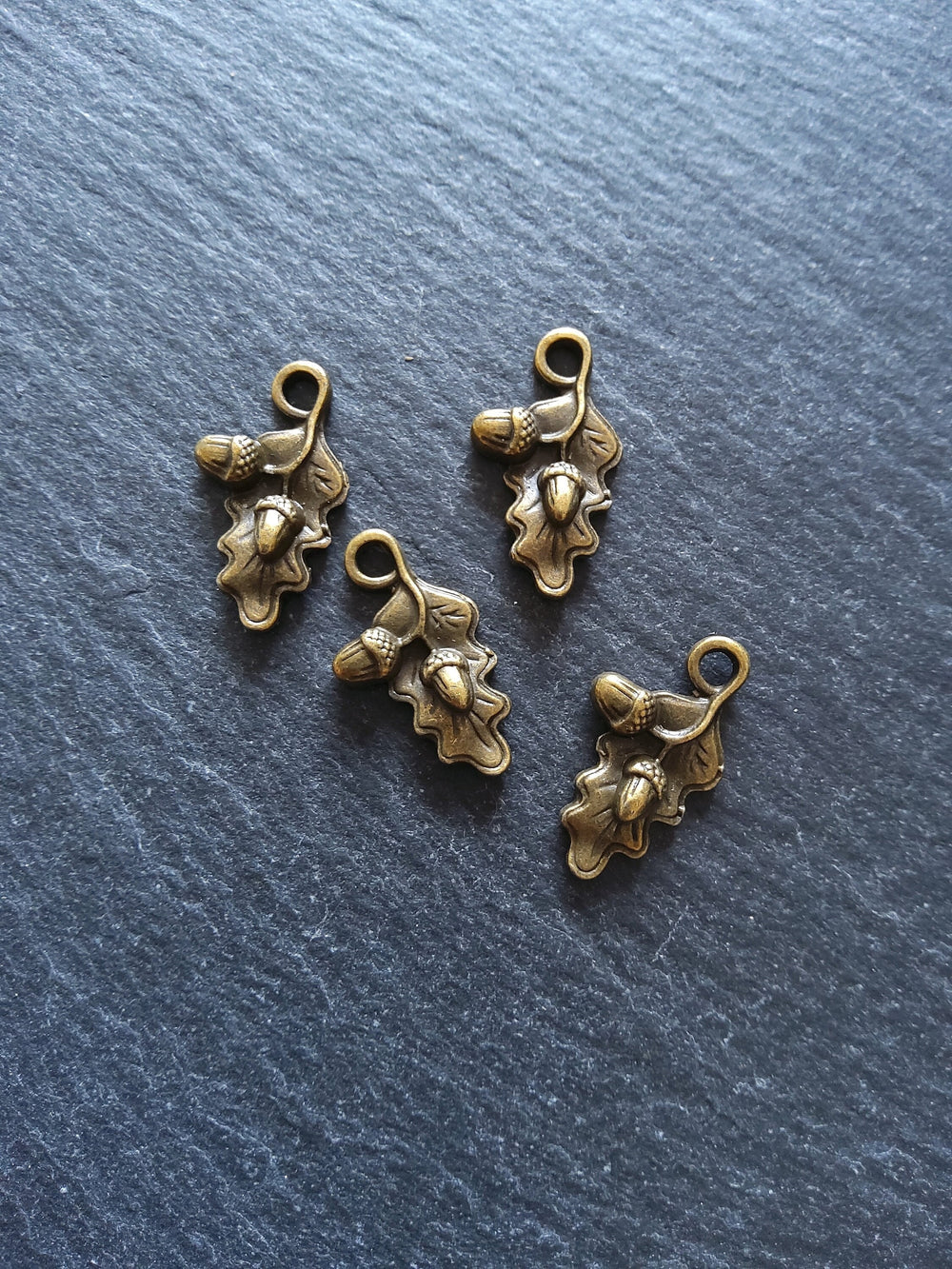 Small Acorn Oak Leaf Charms Antique Bronze Tone 22x12mm