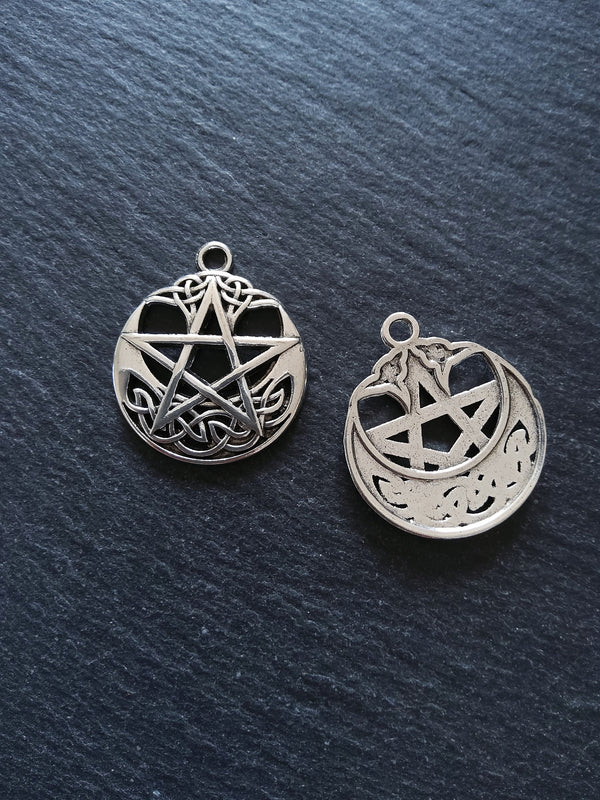 1 or 5 Celtic Crescent Moon & Star Pendant Silver Tone Alloy 35x30mm