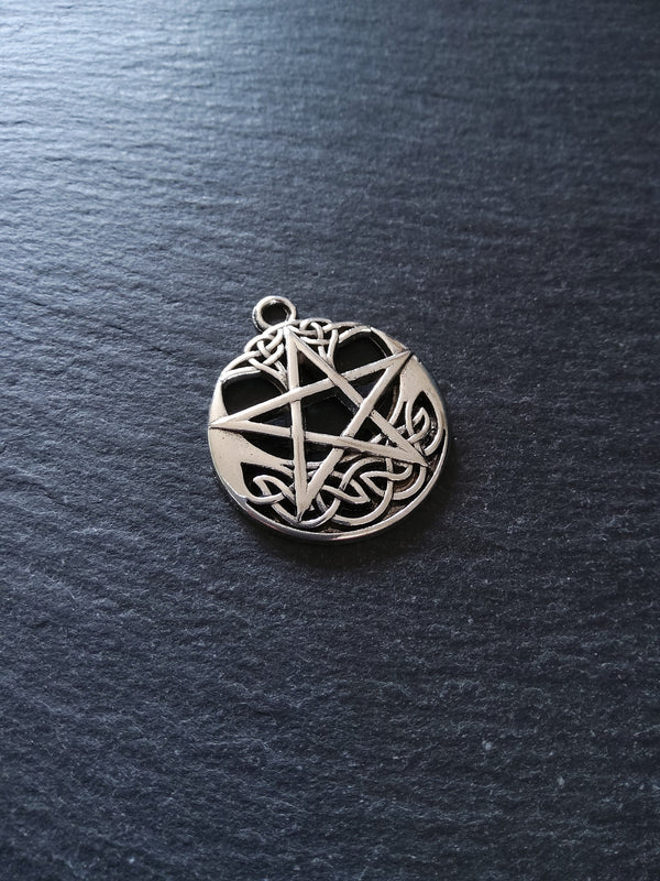 1 or 5 Celtic Crescent Moon & Star Pendant Silver Tone Alloy 35x30mm