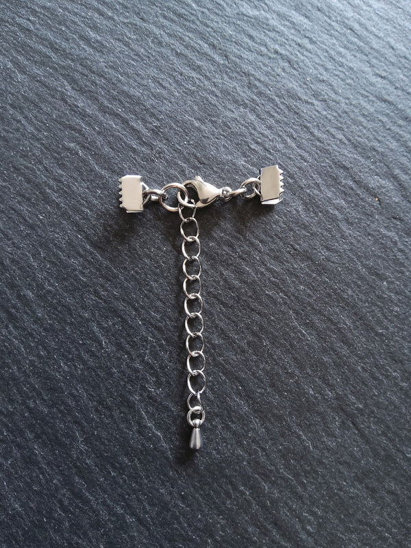 4 or 20 Stainless Steel Crimp End Sets for 6mm (1/4") Wide Leather with Extender Chain for Chokers & Bracelets