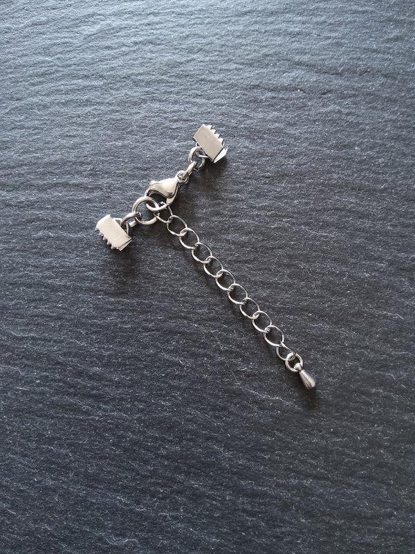 4 or 20 Stainless Steel Crimp End Sets for 6mm (1/4") Wide Leather with Extender Chain for Chokers & Bracelets