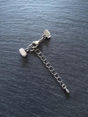 4 or 20 Stainless Steel Crimp End Sets for 6mm (1/4") Wide Leather with Extender Chain for Chokers & Bracelets