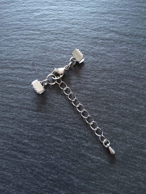 4 or 20 Stainless Steel Crimp End Sets for 6mm (1/4") Wide Leather with Extender Chain for Chokers & Bracelets