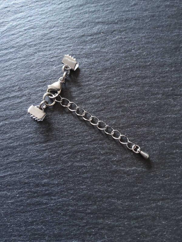 4 or 20 Stainless Steel Crimp End Sets for 6mm (1/4") Wide Leather with Extender Chain for Chokers & Bracelets
